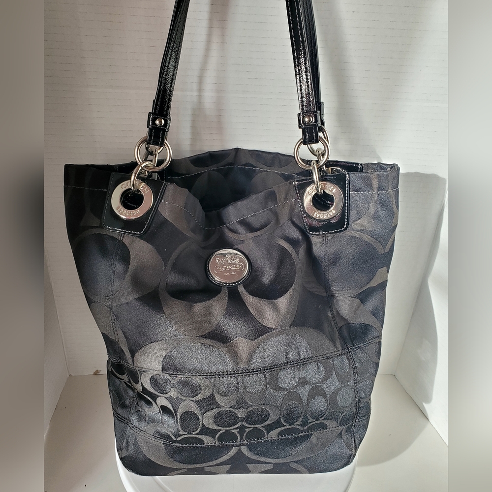 Coach Black Alex Signature Canvas Double Handle Bucket Bag